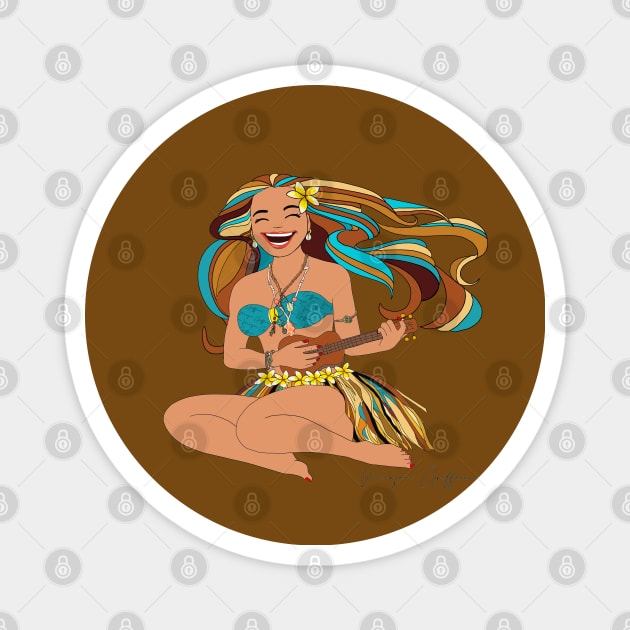 Happy Hawaiian Hula Girl with her guitar. Magnet by Griffioen